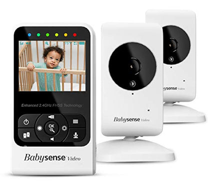 Babysense New Video Baby Monitor with Camera and Audio, Supplied with Two Cameras, Long Range, Room Temperature, Infrared Night Vision, Two Way Talk Back, Lullabies and White Noise, Model V24R_2