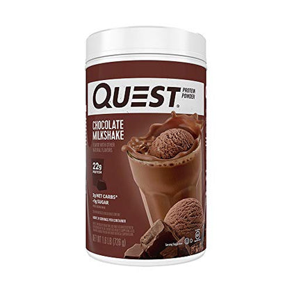 Quest Nutrition Chocolate Milkshake Protein Powder, 22g Protein, 2g Net Carbs, 1g Sugar, Low Carb, Gluten Free, 1.6 Pound, 24 Servings