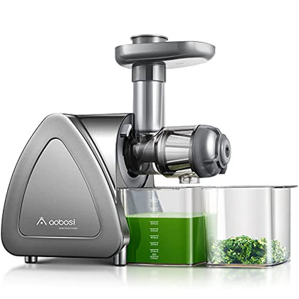 Cold Press Juicer, Aobosi Slow Masticating Juicer Machines with Reverse Function, Quiet Motor, High Juice Yield with Juice Jug & Brush for Cleaning, Gray