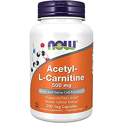 NOW Supplements, Acetyl-L Carnitine 500 mg, Amino Acid, Brain And Nerve Cell Function*, 200 Veg Capsules