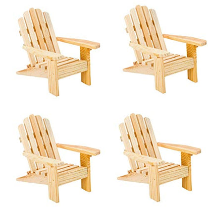 Gute Bote Wood Adirondack Miniature Chair - Unfinished Natural Wood Wedding Cake Topper Favor Mini Doll Furniture Dollhouse Top Decoration Beach Theme (4 Pack)