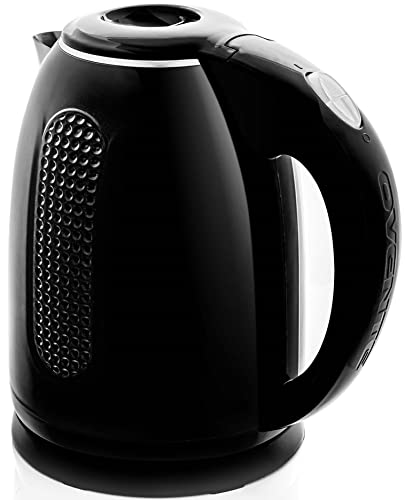 OVENTE Portable Electric Kettle Stainless Steel Instant Hot Water Boiler Heater 1.7 Liter 1100W Double Wall Insulated Fast Boiling with Automatic Shut Off for Coffee Tea & Cold Drinks, Black KD64B