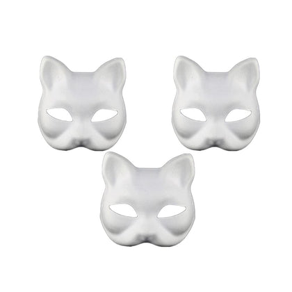 XYBHRC Cat Mask, 3PCS Therian Masks White Cat Masks Blank DIY Halloween Mask Animal Half Facemasks Masquerade Cosplay Party