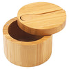 HTB Bamboo Salt Cellar with Mini Spoon, Kitchen Salt Box with Swivel Magnetic Closure Lid, Round Salt Container to Storage Pepper Spice Bath Salt Sea Salt