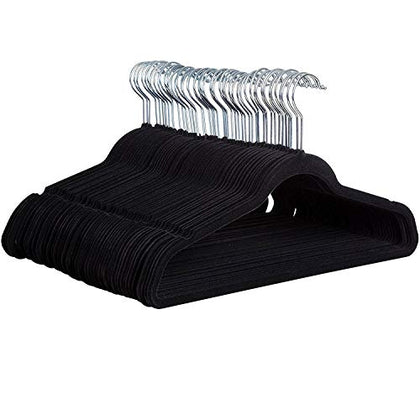 Zober Velvet Hangers 30 Pack - Heavy Duty Black Hangers for Coats, Pants & Dress Clothes - Non Slip Clothes Hanger Set - Space Saving Felt Hangers for Clothing