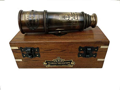 1920 DOLLOND London Brass Maritime Vintage Telescope, Nautical Spyglass Antique Mounted Solid Brass 15 Inch Pirate Telescope with Wooden Box.