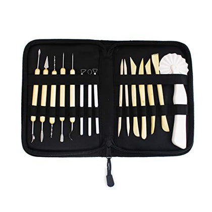 S & E TEACHER'S EDITION 15 Pcs Pottery & Clay Sculpting Tools, Smooth Wooden Handle, Come with Carrying Case.