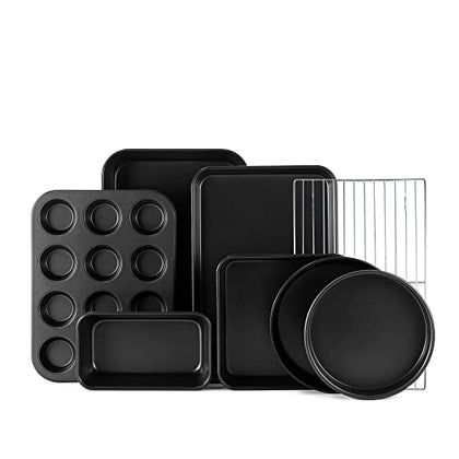 S·KITCHN Bakeware Set, Nonstick Baking Set, Including Loaf Pan, 2 Pieces Pie Pan, Roasting Pan Baking Sheet with Rack 12-Cup Muffin Pan and Brownie Pan - 8 Piece