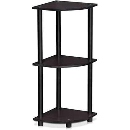 Furinno - 12077DWN Turn-N-Tube 3-Tier Corner Display Rack Multipurpose Shelving Unit, Dark Walnut