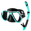 JARDIN Dry Snorkel Set, Panoramic Wide View Snorkel Mask, Anti-Fog Tempered Glass Diving Mask, Free Breathing& Easy Adjustable Strap Scuba Mask, Professional Snorkeling Gear for Adults (Black Teal)