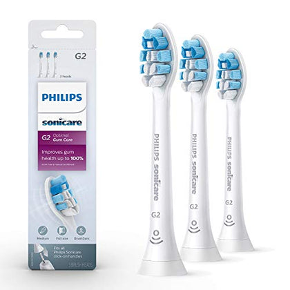 Philips Sonicare Genuine G2 Optimal Gum Care Replacement Toothbrush Heads, 3 Brush Heads, White, HX9033/65