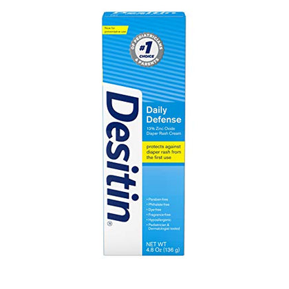 Desitin Daily Defense Baby Diaper Rash Cream with Zinc Oxide to Treat, Relieve & Prevent diaper rash, Hypoallergenic, Dye-, Phthalate- & Paraben-Free, 4.8 oz