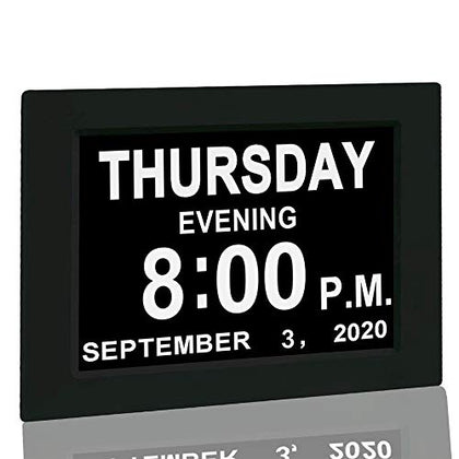 JALL Digital Calendar Alarm Day Clock - with 8 Screen Display, am pm, 5 Alarm, for Extra Impaired Vision People, The Aged Seniors, The Dementia, Wall Mounted, Black