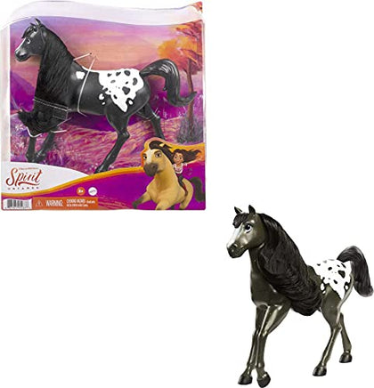 Mattel Spirit Untamed Herd Horse (Approx. 8-in), Moving Head, Black Pinto with Long Black Mane & Playful Stance, Great Gift for Horse Fans Ages 3 Years Old & Up (GXD98)