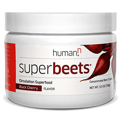 HumanN SuperBeets - Beet Root Powder - Nitric Oxide Boost for Blood Pressure, Circulation & Heart Health Support - Non-GMO Superfood Supplement - Natural Black Cherry Flavor, 30 Servings