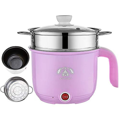 Wxvimi Electric Noodle Pot,Electric Cooking Pot,Rapid Noodles Cooker,1.8L Electric Ramen Cooker with Steamer,Non-Stick Mini Hot Pot Electric,Suitable for Pasta,Dumplings,Eggs,Soup,Porridge(Pink)