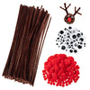 Whaline 350Pcs Christmas Pipe Cleaners Set Including 100Pcs Brown Craft Chenille Stems, 100Pcs Multi Sized Wiggle Googly Eyes and 150 Pcs Pompoms for Craft DIY Art Supplies