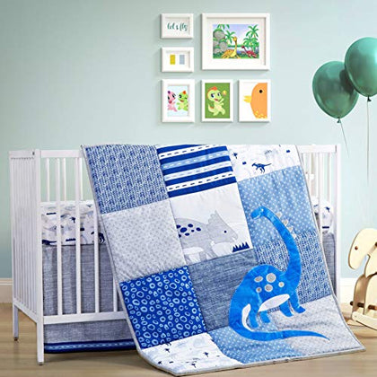 Little Grape Land 3 Piece Baby Boy Crib Bedding Set, Dinosaur Crib Set in Standard Size 52