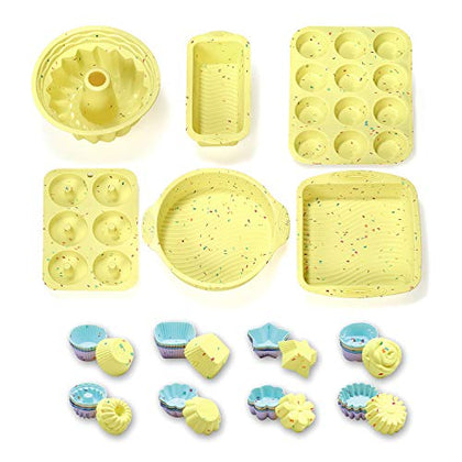 46PCS Silicone Bakeware Set Silicone Cake Molds set Including Baking Pan, Cake Mold, Cake Pan, Toast Mold, Muffin Pan, Donut Pan, And Cupcake Mold Silicone Baking Cups Set