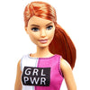 Barbie Doll, Red-Haired Fitness Doll with Puppy & 9 Accessories Including Yoga Mat with Strap, Hula Hoop, Weights & Bag