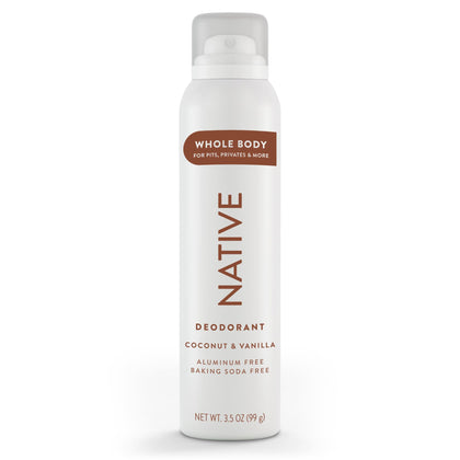 Native Whole Body Deodorant Spray | Deodorant for Women and Men, Naturally Derived Ingredients, 72 Hour Odor Protection, Aluminum Free with Coconut Oil and Shea Butter | Coconut & Vanilla