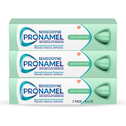 Sensodyne Pronamel Daily Protection Enamel Toothpaste for Sensitive Teeth, to Reharden and Strengthen Enamel, Mint Essence - 4 Ounce (Pack of 3)