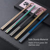 Metal Chopsticks Reusable Multicolor Stainless Steel Chopsticks Dishwasher Safe Chop Sticks Laser Engraved Copper Coin Pattern Chopsticks Square Non-slip Korean Chopstick 9 1/4 Inches 5 Pairs Gift Set