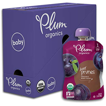 Plum Organics | Stage 1 | Organic Baby Food Meals [4+ Months] | Just Prune | 3.5 Ounce Pouch (Pack Of 6) Packaging May Vary