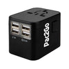 pac2go universal travel adapter with quad usb charger - all-in-one surge/spike protected electrical plug with fast charging usb ports, international power socket works in 192 countries - 4xusb