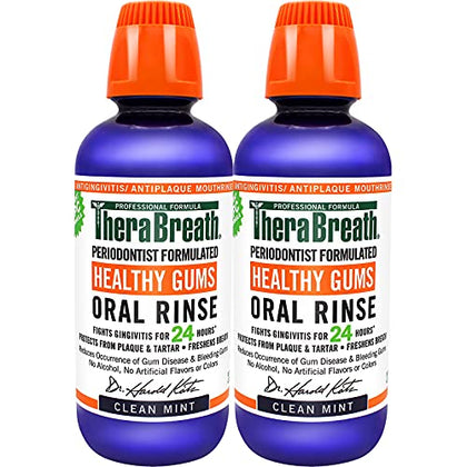 TheraBreath Healthy Gums Mouthwash, Clean Mint, Antigingivitis, Dentist Formulated, 16 Fl Oz (2-Pack)