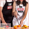 Nomsum The Boss & The Real Boss 2-piece 1-size Matching Kitchen Apron for His and Hers, Unique Gift Ideas for Couples, Kitchen Aprons Gift Set for Weddings, Anniversaries, Engagements, & Housewarmings