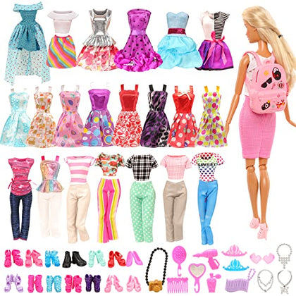 Barwa Lot 36 Items 4 Fashion Dresses 3 Casual Tops and Pants 1Outfits 4 Pcs Mini Dresses with 1 Bags 10 Shoes, 13 Accessories for 11.5 Inch Girl Doll Birthday Xmas