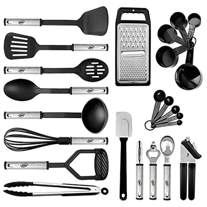 Cooking Utensils Set 35 PCS Kitchen Utensils Set, Nylon and Stainless Steel Kitchen Gadgets Nonstick and Heat Resistant Home Essentials Kitchen Accessories, Apartment Must Haves Pots and Pans set