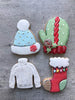 LILIAO Winter Holiday Christmas Cookie Cutter Set - 4 Piece - Ugly Sweater, Stocking, Hat and Mitten Fondant Biscuit Cutters - Stainless Steel