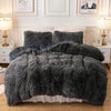 Dreamcountry Plush Fluffy Oeko-TEX Certified Luxury Ultra Soft Shaggy Crystal Velvet Bedding Set 3 Pieces(1 Duvet Cover + 2 Pillow Shams) Zipper Closure(Queen, Dark Gray)