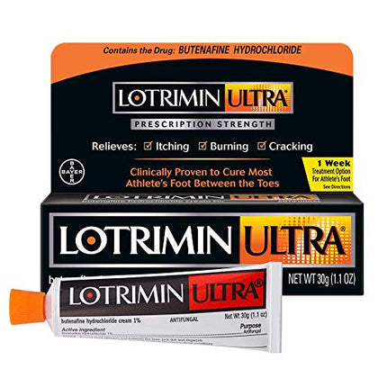 Lotrimin Ultra 1 Week Athlete's Foot Treatment - Antifungal Cream with Butenafine Hydrochloride 1% for Rapid Relief from Ringworm and Foot, 1.1 Ounce (30 Grams) (Packaging May Vary)