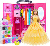 ZITA ELEMENT 11.5 Inch Girl Doll Closet Wardrobe with Clothes and Accessories Set 101 Pcs Including Wardrobe Suitcase Clothes Dresses Swimsuits Shoes Hangers Necklace Bags and Other Stuff