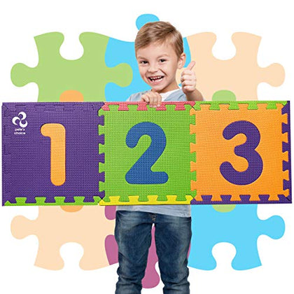 Safe Non Toxic Numbers Mat - Thick & Soft 0 to 9 Flooring Mat, 10 Tiles | Early Math Learning | Kids Learn & Play with Interlocking Puzzle Pieces