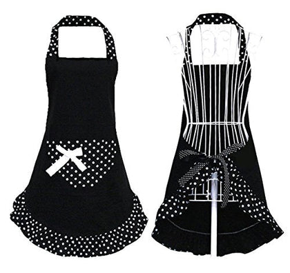 Hyzrz Cute Girls Bowknot Funny Aprons Lady's Kitchen Restaurant Women's Cake Apron with Pocket (Black)