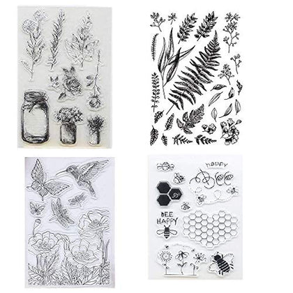 Welcome to Joyful Home 4pcs/Set Hummingbird Plant Leaves Wishing Bottle Flower Rubber Clear Stamp for Card Making Decoration and Scrapbooking