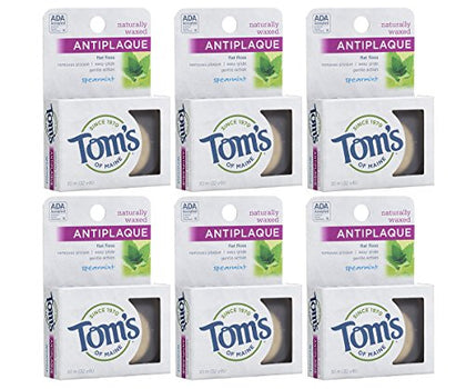 Tom's of Maine Naturally Waxed Antiplaque Flat Dental Floss, Spearmint, 32 Yards 6-Pack (Packaging May Vary)