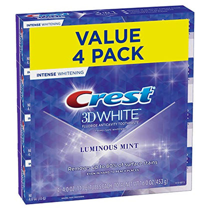 Crest White Intense Whitening Toothpaste, Luminous Mint, Pack of 4