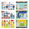 PicassoTiles 80pc School, Hospital, Police Station 3-in-1 Theme Magnet Self Adhesive Backing Stick-On Puzzle Graphic Kit and Overlay Maps for Magnetic Building Blocks STEM Learning Construction Toy