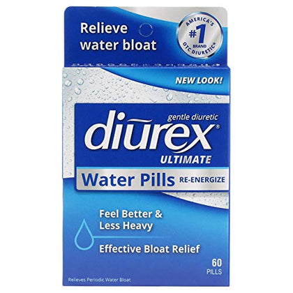 Diurex Ultimate Re-Energizing Water Pills - Maximum Strength Diuretic - Relieve Water Bloat - 60 Count