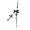 Meefisher Gothic Cross Vintage Y2K Phone Charm,Halloween Accessories, Aesthetic Heart Butterfly Lanyard for Bag Purse Airpods Decor, Black