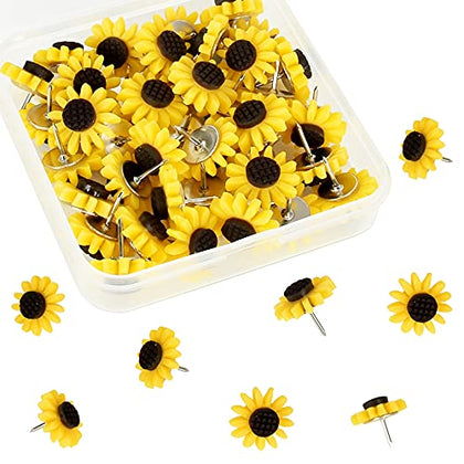 Vuzvuv Sunflower Push Pins Flower Tacks Decorative Sunflower Thumb Tacks for Photos Wall Maps Bulletin Boards Cork Boards Offices Schools Supplies (30 Pcs)