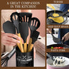 Umite Chef Kitchen Cooking Utensils Set, 33 pcs Non-Stick Utensils Spatula Set with Holder, Black Wooden Handle Silicone Kitchen Gadgets