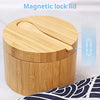 HTB Bamboo Salt Cellar with Mini Spoon, Kitchen Salt Box with Swivel Magnetic Closure Lid, Round Salt Container to Storage Pepper Spice Bath Salt Sea Salt