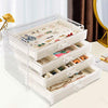 Weiai Acrylic Jewelry Organizer, Clear Jewelry Box with 4 Drawers, Jewelry Case Storage for Women (Beige)