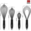 Silicone Whisk set, Non Scatch Coated Whisks for Cooking and Baking, Heavy Duty Set of 4 Kitchen Whisk - 11'' Flat Wisk and 8.5''+10''+12'' Balloon Whisk